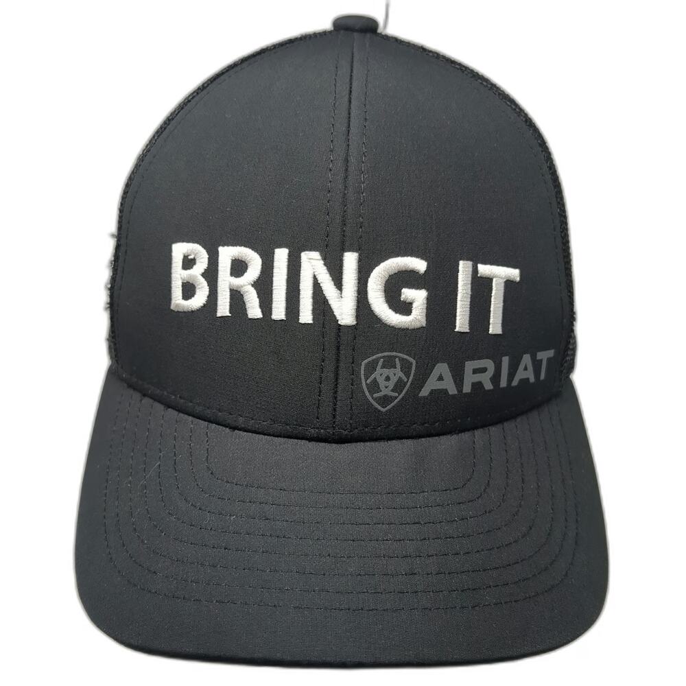 Ariat Trucker Hat Black One Size Snapback Mesh Back Bring It Logo Structured